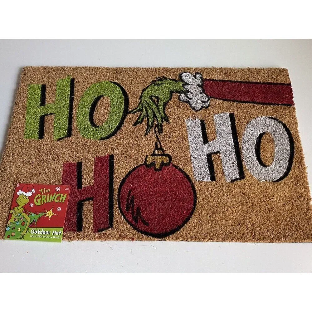 Dr. Seuss The Grinch HO HO‎ HO Coir Doormat Rug Christmas Porch Outdoor Holiday